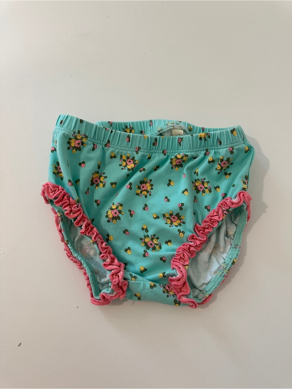 Matilda Jane Teal Floral Ruffle Diaper Cover with Pink Trim